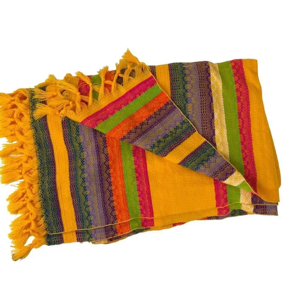 Ethnic Throw Boho Blanket Fringe Tassel Edge Multi Stripe Knit Accent Throw